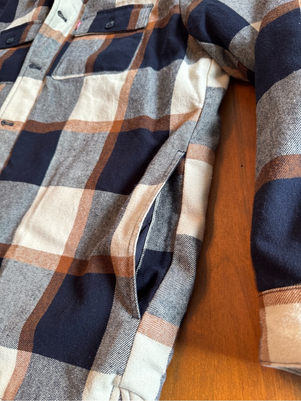 Levi's Navy, Cream, & Orange Plaid Flannel Shirt Jacket - Picture 3 of 5